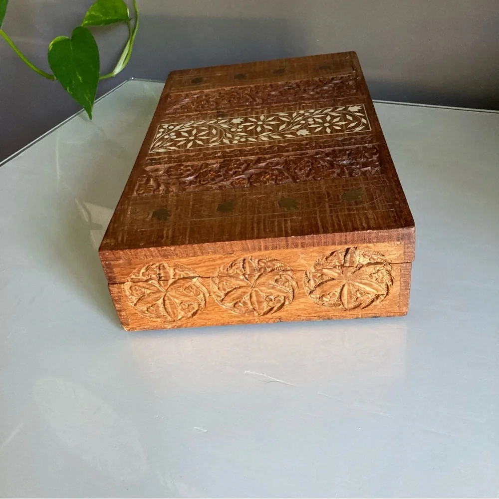 Large India Carved Wood Vintage Storage Box